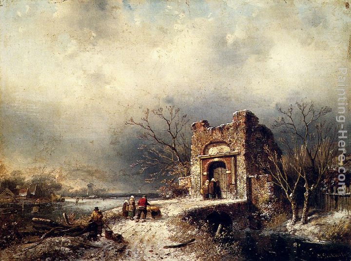 Villagers On A Frozen Path painting - Charles Henri Joseph Leickert Villagers On A Frozen Path art painting